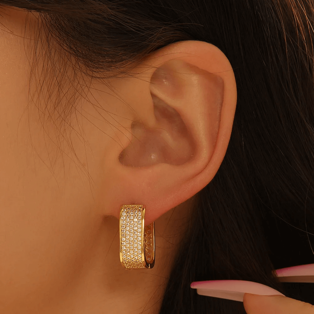 Sparkling Gleaming Radiant Prism Ethereal Crystal-Paved Geometric-Shaped-Shaped Loop Ear Jewelry