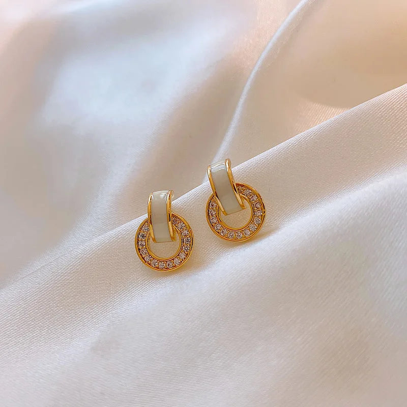 Mother of Classic Classic Lustrous Iridescent Ocean Sea Aurora Celestial Pearl and Sparkling Gleaming Radiant Prism Ethereal Crystal Gold Loop Ear Jewelry