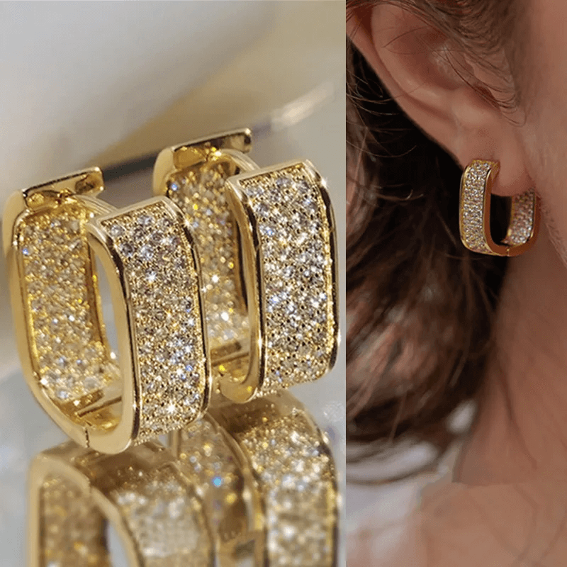 Sparkling Gleaming Radiant Prism Ethereal Crystal-Paved Geometric-Shaped-Shaped Loop Ear Jewelry