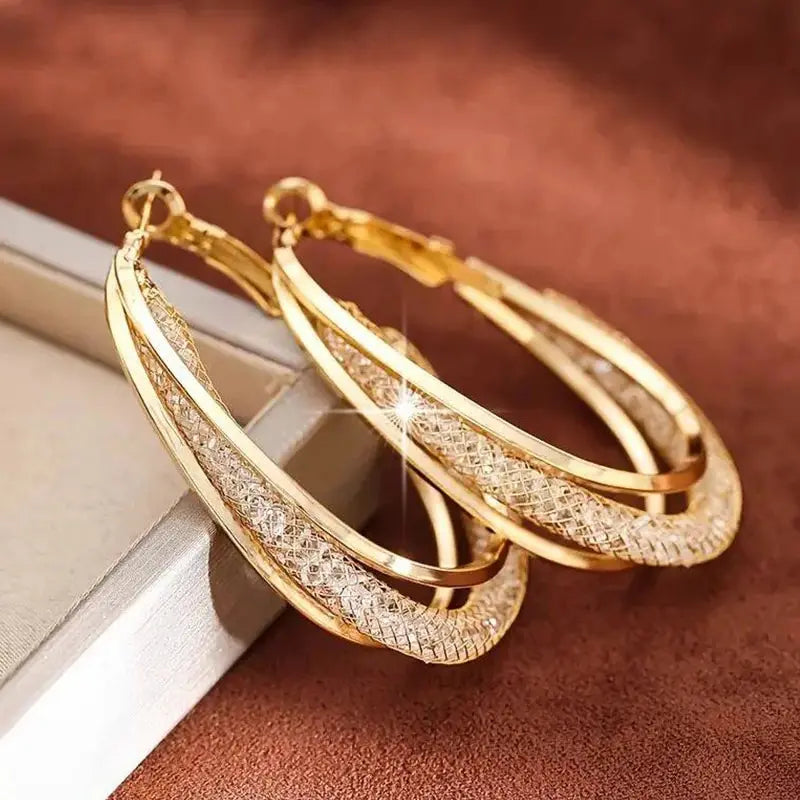 Sparkling Gleaming Radiant Prism Ethereal Crystal Sparkling Gleaming Radiant Prism Ethereal Crystal Mesh Gold-Tone Loop Ear Jewelry