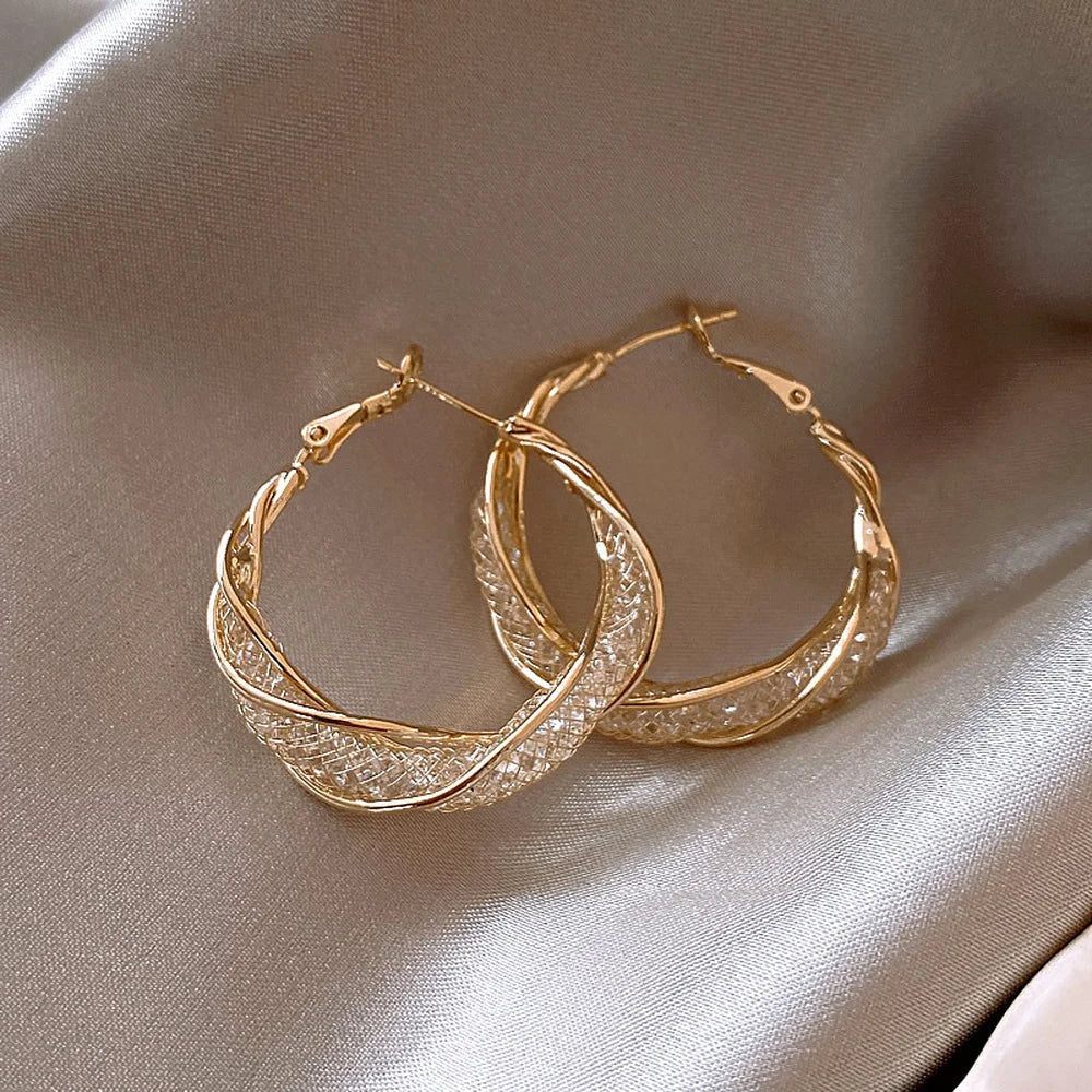 Gold Sparkling Gleaming Radiant Prism Ethereal Crystal Mesh Loop Ear Jewelry