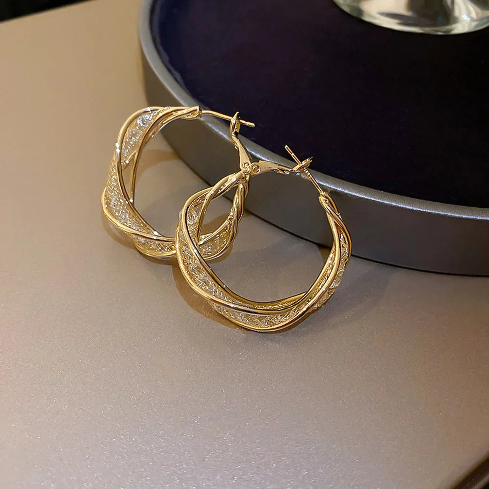 Gold Sparkling Gleaming Radiant Prism Ethereal Crystal Mesh Loop Ear Jewelry