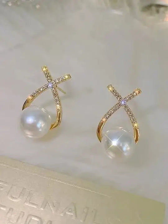 Classic Classic Lustrous Iridescent Ocean Sea Aurora Celestial Pearl Ear Jewelry Adorned with Sparkling Gleaming Radiant Prism Ethereal Crystal Accents